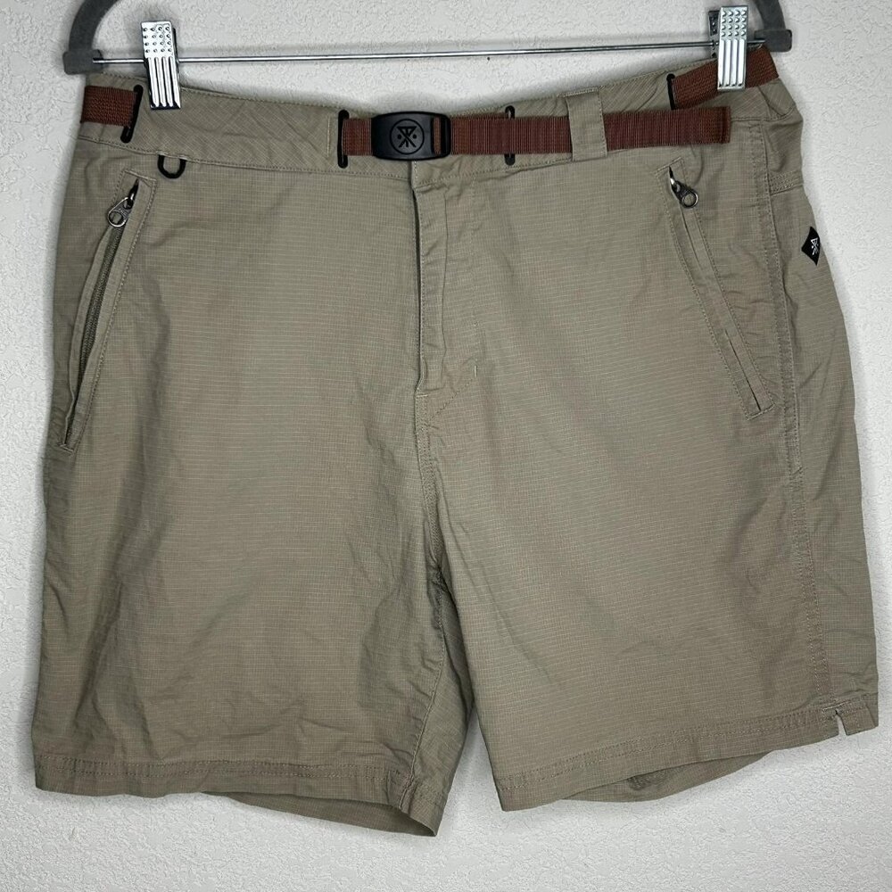 Roark Shorts Mens 32 Tan Camp Short Built-In Belt Hiking YKK Zip Pockets Ripstop